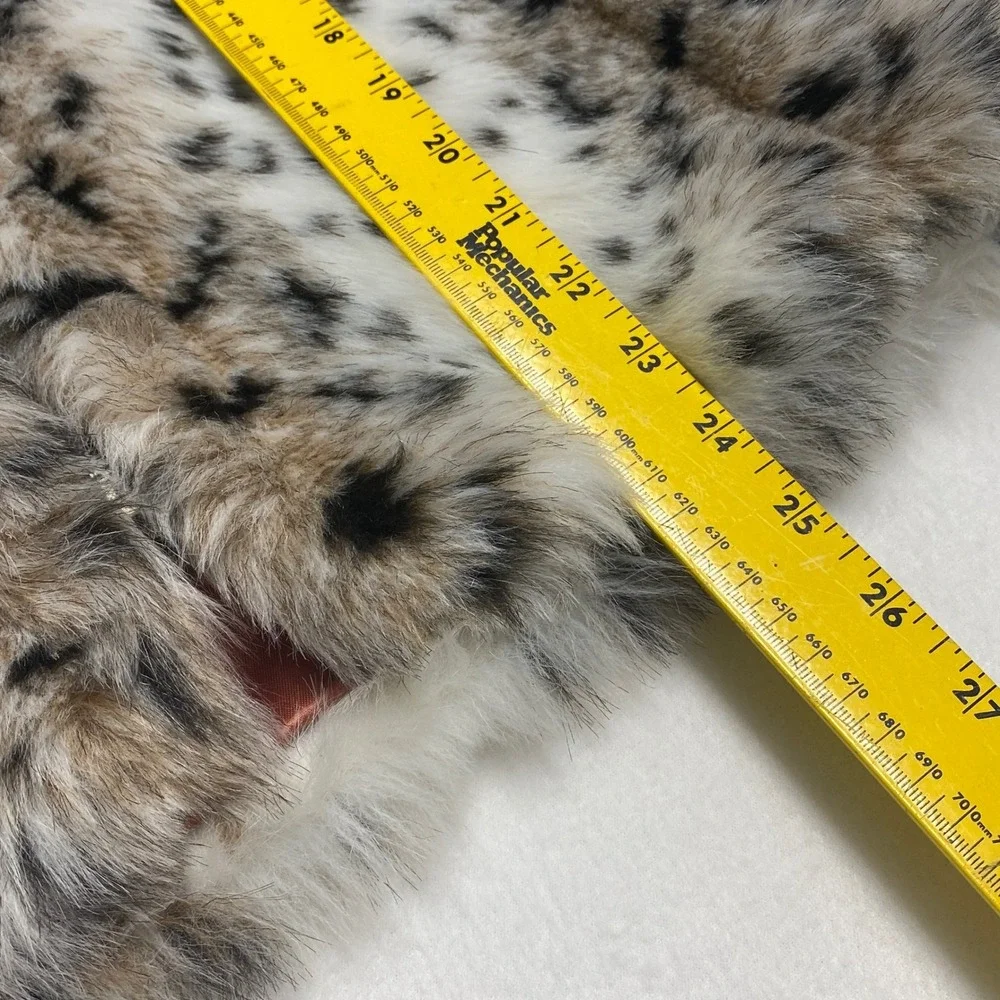VTG Girl's Skyline Fun Fur‎ Faux Fur Hooded Jacket Snow Leopard Print Coat